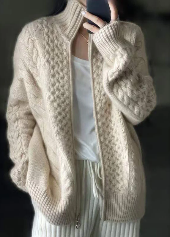 Zipper Casual Wool Knit Top Jacket