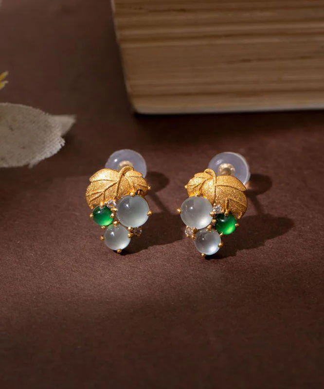 Party with Gold Sterling Silver Plated Emerald Grape Earrings