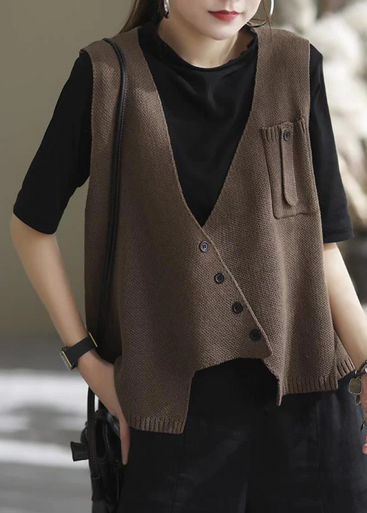 Elegant Asymmetric Patchwork Knit Vest Sleeveless