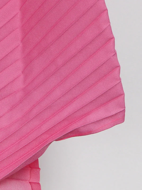 Italy Pink Waist Pleat Irregular Hem Skirt