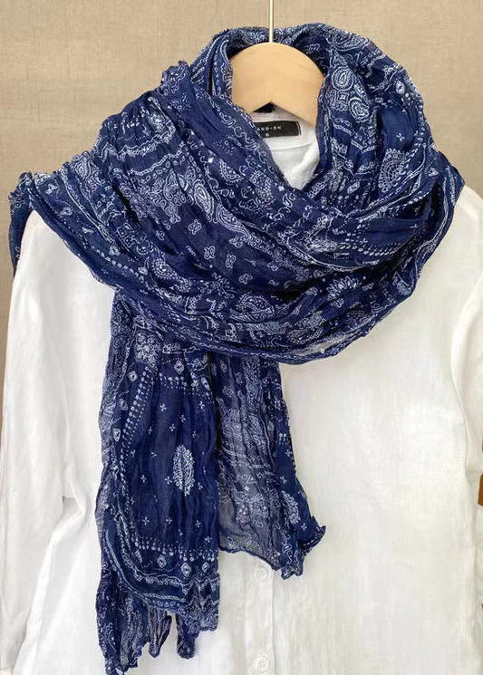 Boho Print Crinkled Linen Scarf