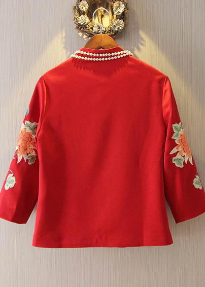 Chinese Style Red Party Travel Floral Jacket