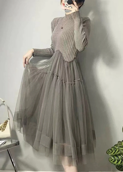 Elegant Knit Asymmetric Tulle Dress