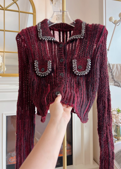 Women's Loose Zirconia Hollow Patchwork Knit Sweater