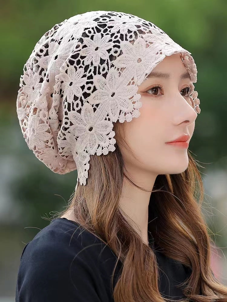 Black Lace Cutout Floral Hat