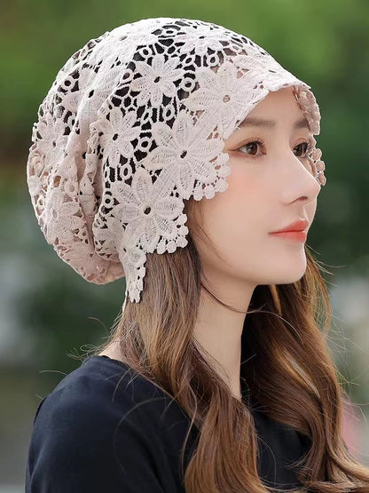 Black Lace Cutout Floral Hat