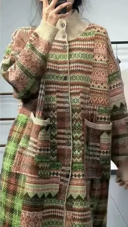 Loose Large Size Geometric Pocket Cardigan Silk Sweater Winter