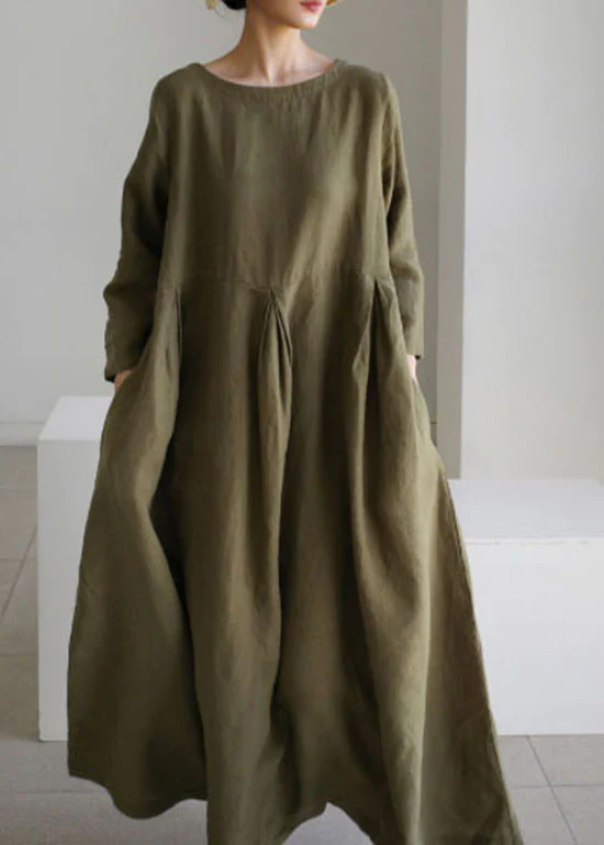 Casual O-neck loose cotton long sleeve dress