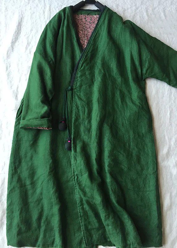 Women's V-neck Button Down Cotton Linen Parka
