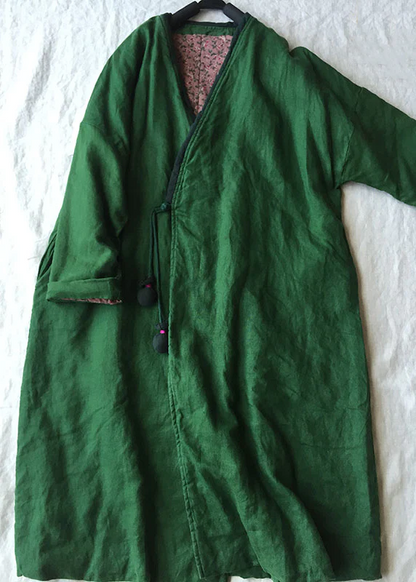 Women's V-neck Button Down Cotton Linen Parka