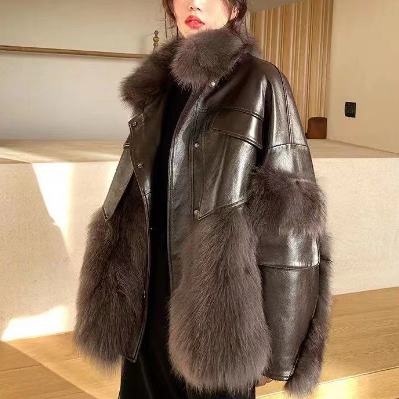 Elegant Patchwork Faux Fur Jacket Coat