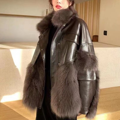 Elegant Patchwork Faux Fur Jacket Coat