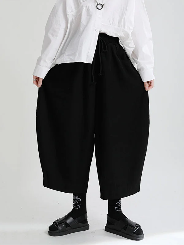 Women's Large Size Casual Solid Colour High Waist Nine Minute Pants