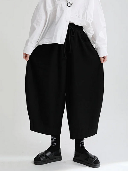 Women's Large Size Casual Solid Colour High Waist Nine Minute Pants