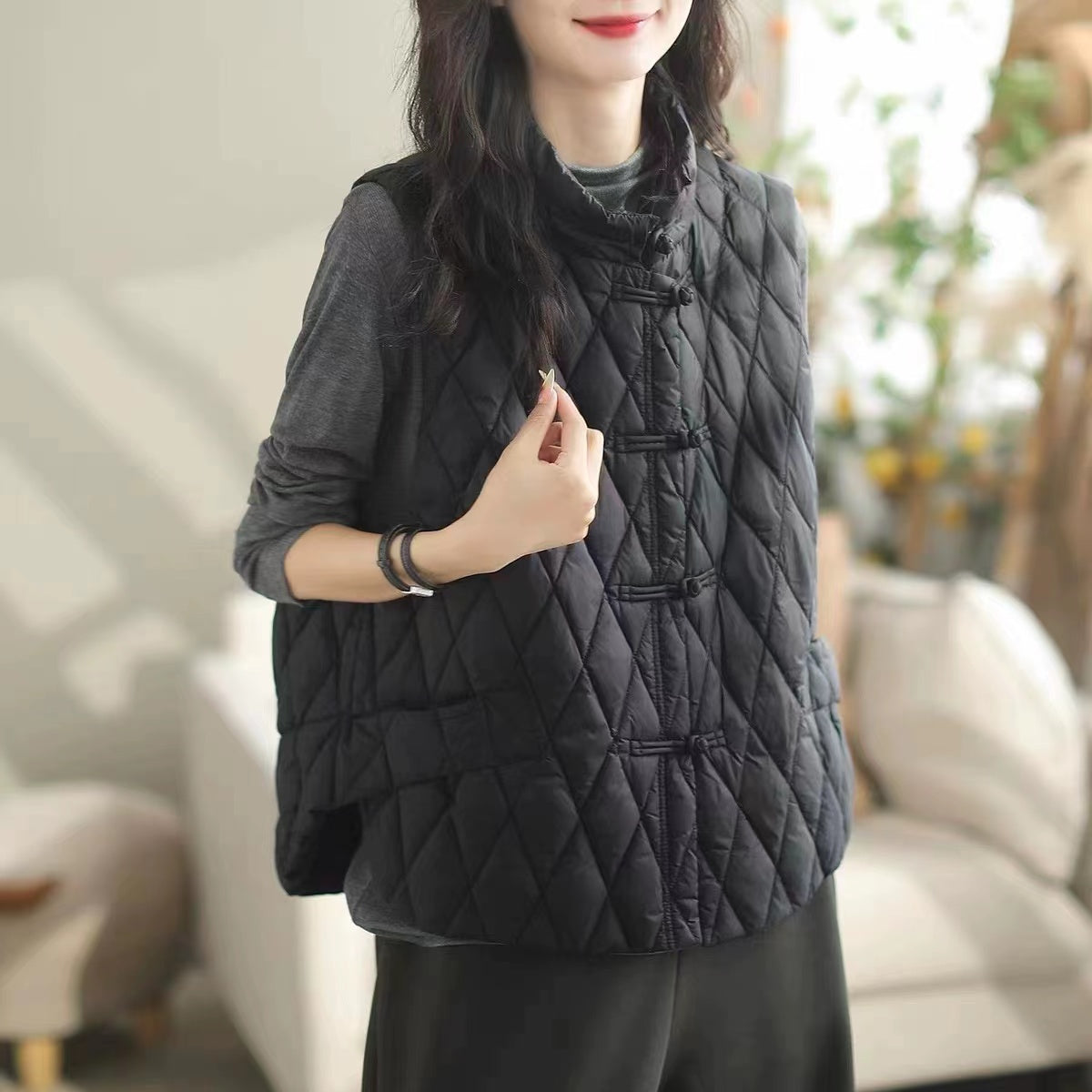 Red Side-Button Cotton Vest
