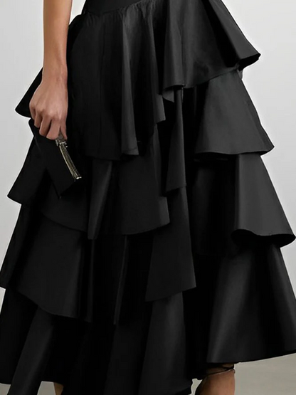 Women's A-line High Waist Ruffle Black Half-body Skirt Spring