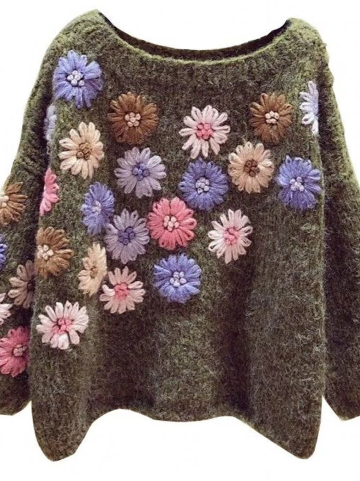 Handmade Floral Embroidery Pullover Sweater Top