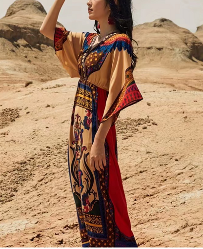 Bohemian V-Neck Printed Beach Short Sleeve Dress
