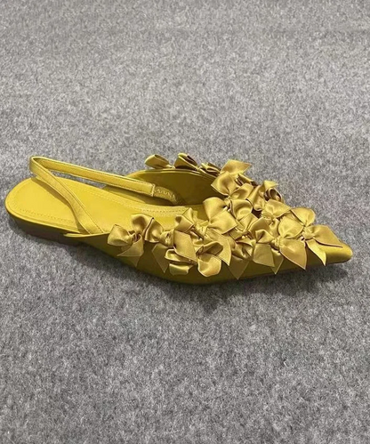 Women's Party Yellow Bow Pointed Toe Flat Sandals