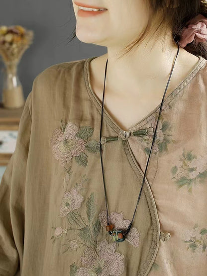 Fashion Embroidery Asymmetric Patchwork Cotton Long Sleeve Shirt Top