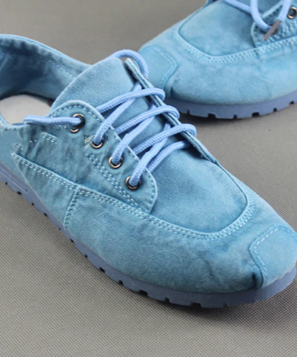 Ladies Blue Cotton Fabric Flat Women's Shoes Cross Strap Flat Shoes Spring