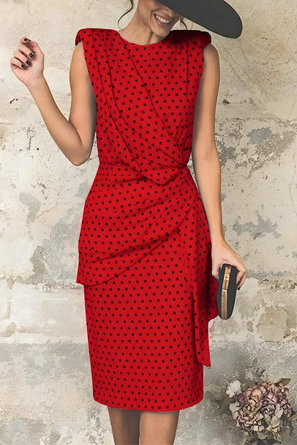 Women's Polka Dot Printed Patchwork O Neck Pencil Skirt Dress Dress