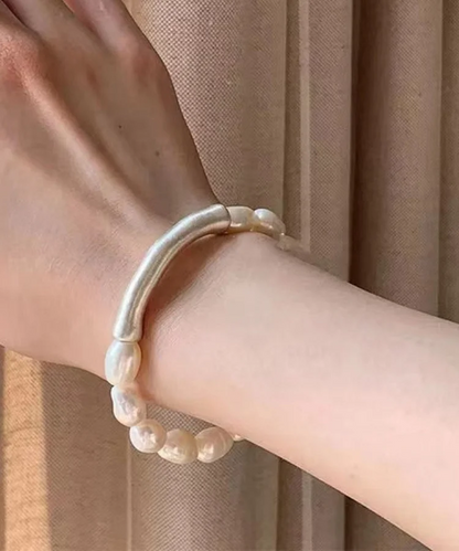Women's White Sterling Silver Pearl Bracelet