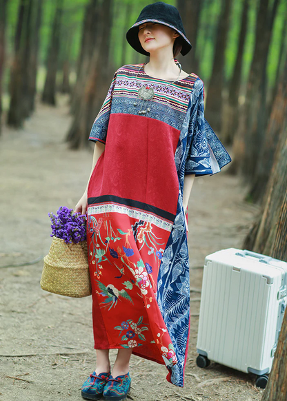 Women's Pocket Patchwork Cotton Printed Half Sleeve Dress