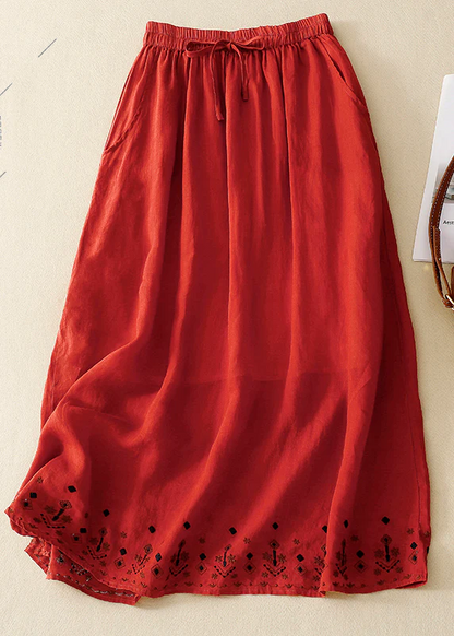 Women's Brown Embroidered Color Clash Geometric Skirt