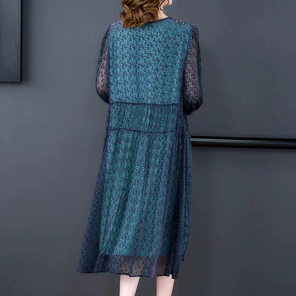 Stylish V-neck printed silk maxi dress