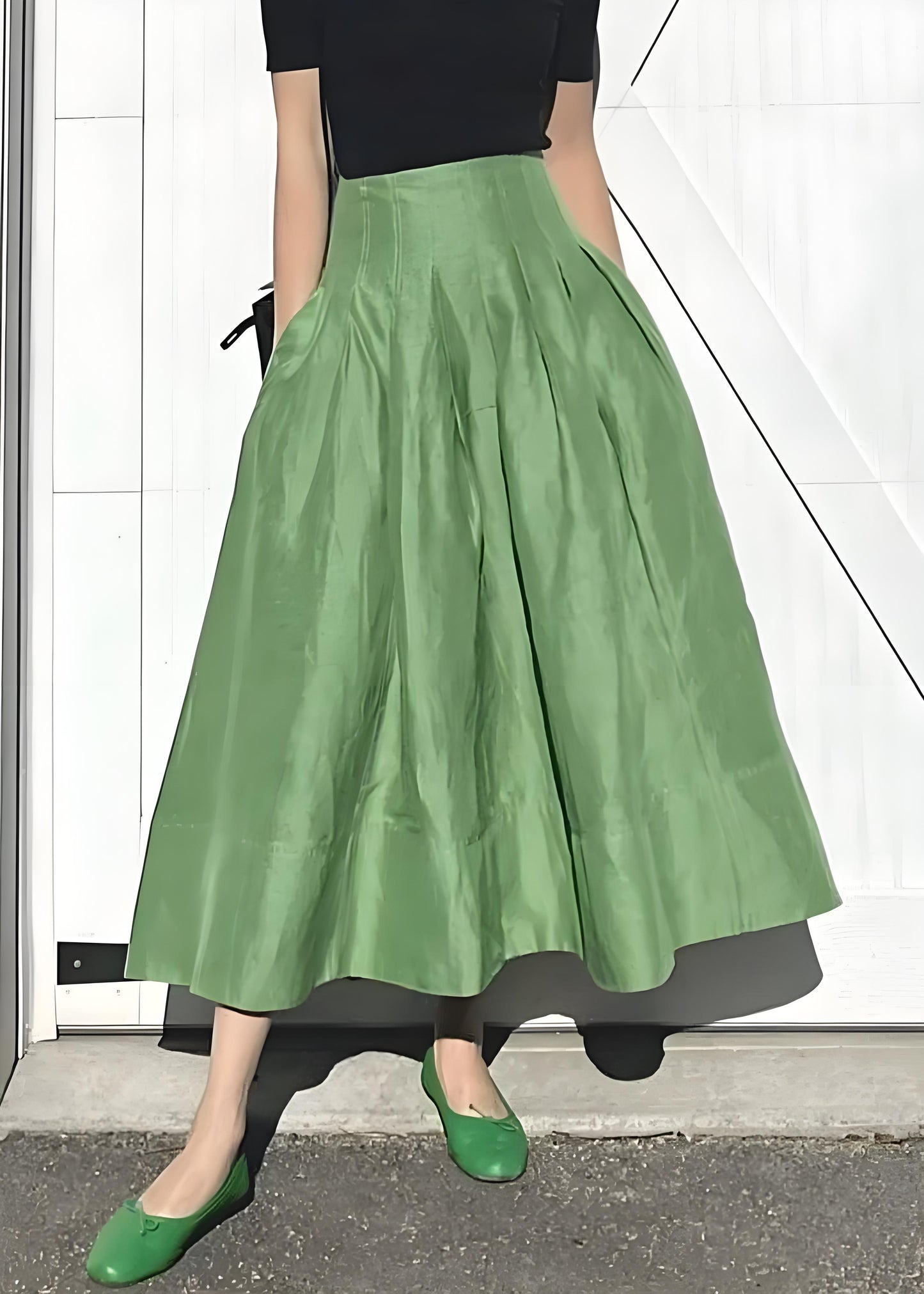 Women's Green Pocket Solid Color High Waist Cotton Halter Skirt Summer Spring