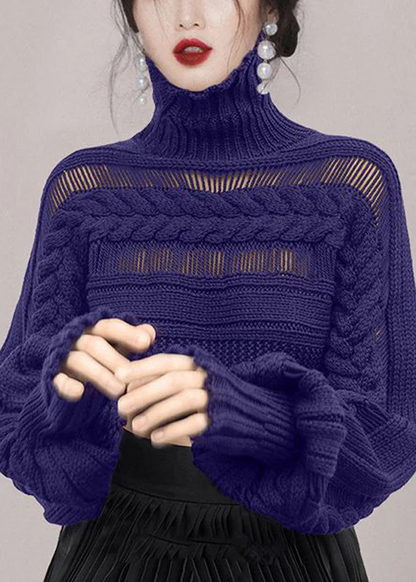 Women's Plus Size Geometric High Neck Skeleton Chunky Knit Sweater Winter