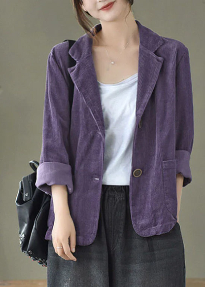 Women's Loose Pocket Peter Pan Collar Corduroy Jacket