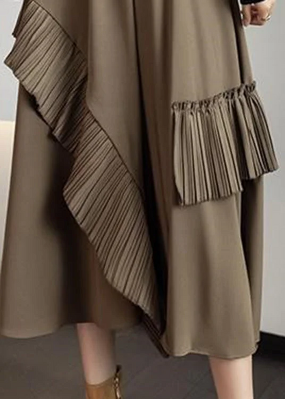 Italian Plus Size Khaki Asymmetric A-Line Skirt Spring Autumn