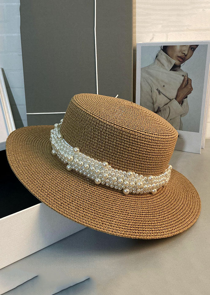 Stylish and versatile pearl straw bell shaped hat