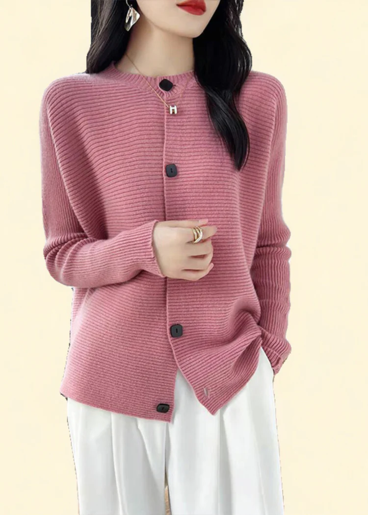 Women's Round Neck Button Down Cotton Knitted Cardigan