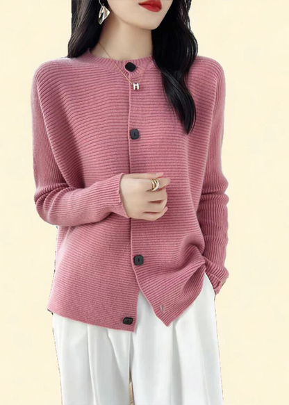Women's Round Neck Button Down Cotton Knitted Cardigan