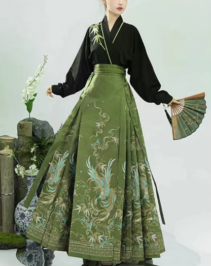 Italian Women's Pleated Printed Green Strappy Skirt