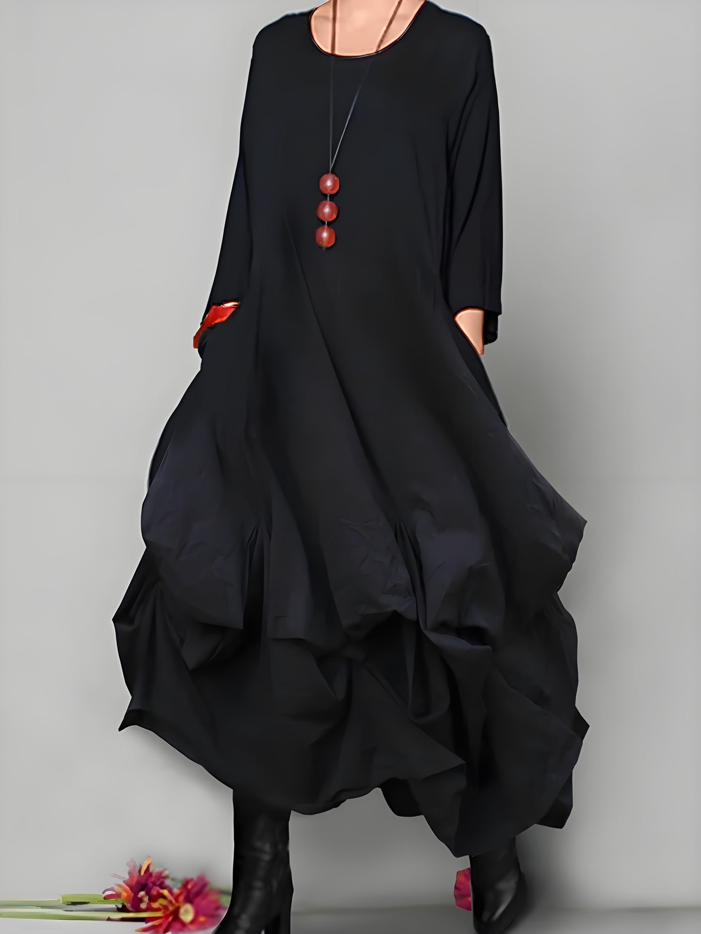Women's Round Neck Loose Asymmetric Hem Midi Dresses
