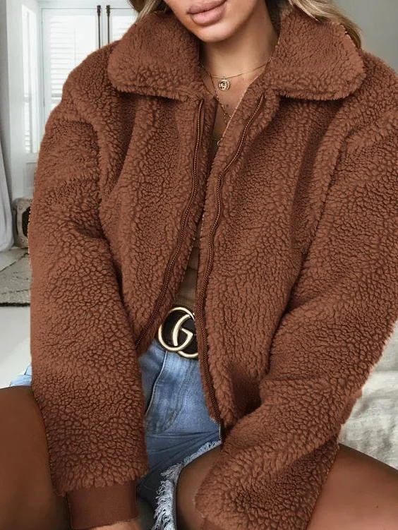 Women's Cozy Plush Zipper Warm Jacket Spring