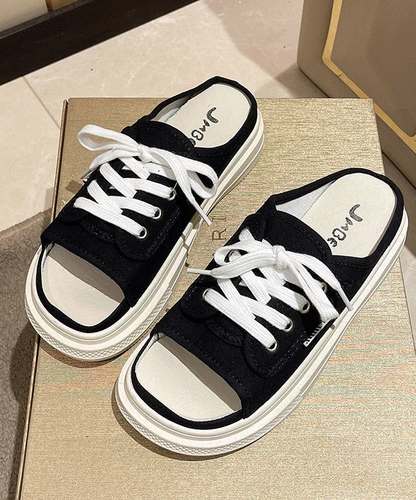Women's Summer Fashion Green Lace-up Canvas Slippers