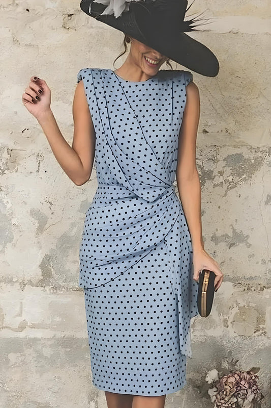 Women's Polka Dot Printed Patchwork O Neck Pencil Skirt Dress Dress