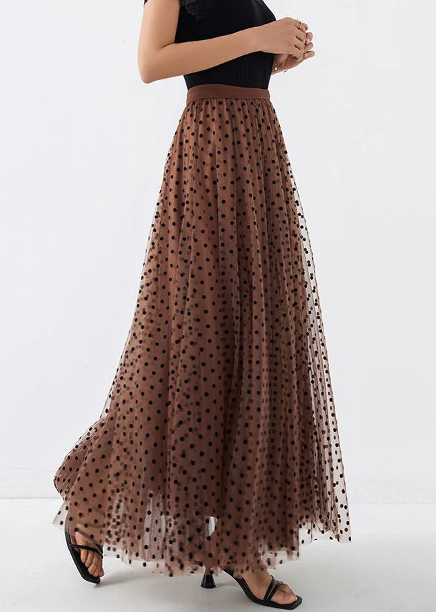 Elegant Printed Polka Dot High Waist Tulle A-Line Half-Body Skirt