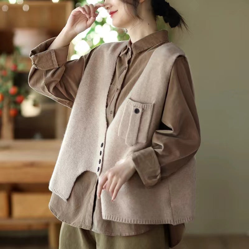 Loose Asymmetric Patchwork Pocket Knit Vest Sleeveless