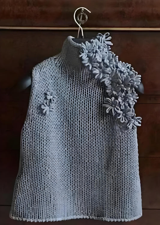 Italian Women's Gray Turtleneck Floral Vest