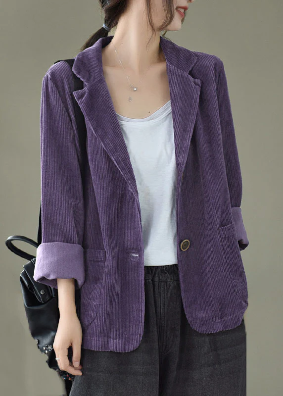 Women's Loose Pocket Peter Pan Collar Corduroy Jacket