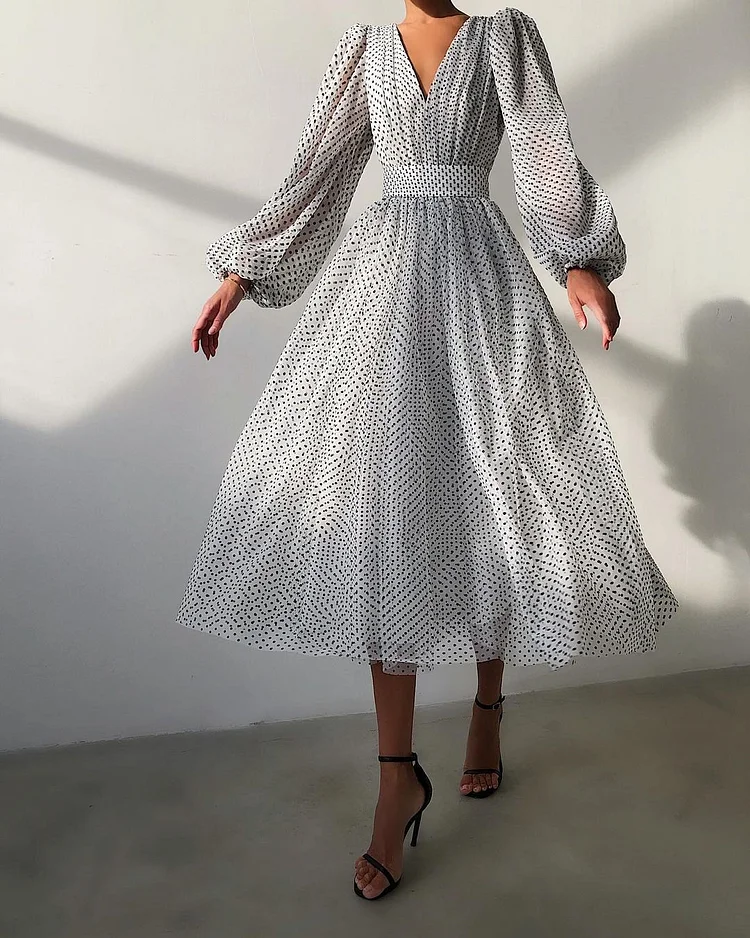 French Polka Dot Patchwork A-Line Dress