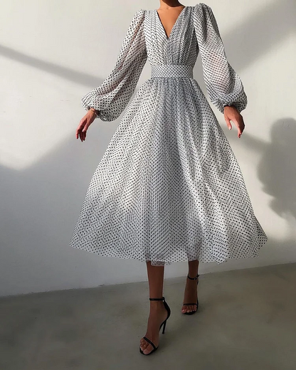 French Polka Dot Patchwork A-Line Dress