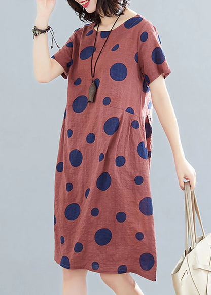 Casual O-neck polka dot print mid-length dress