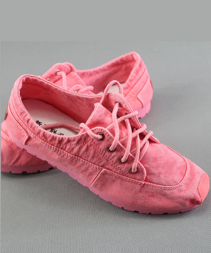 Ladies Blue Cotton Fabric Flat Women's Shoes Cross Strap Flat Shoes Spring